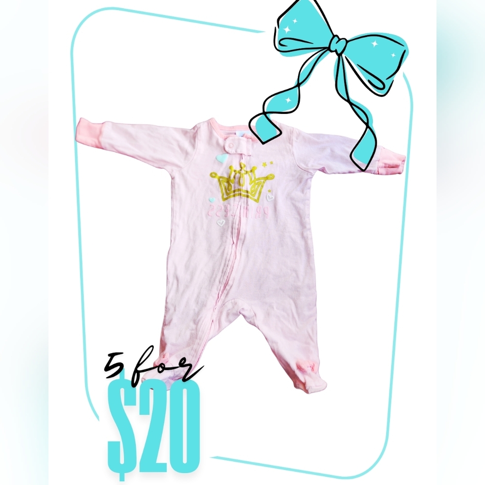 Princess Pink Baby Bow Footie with Crown Design